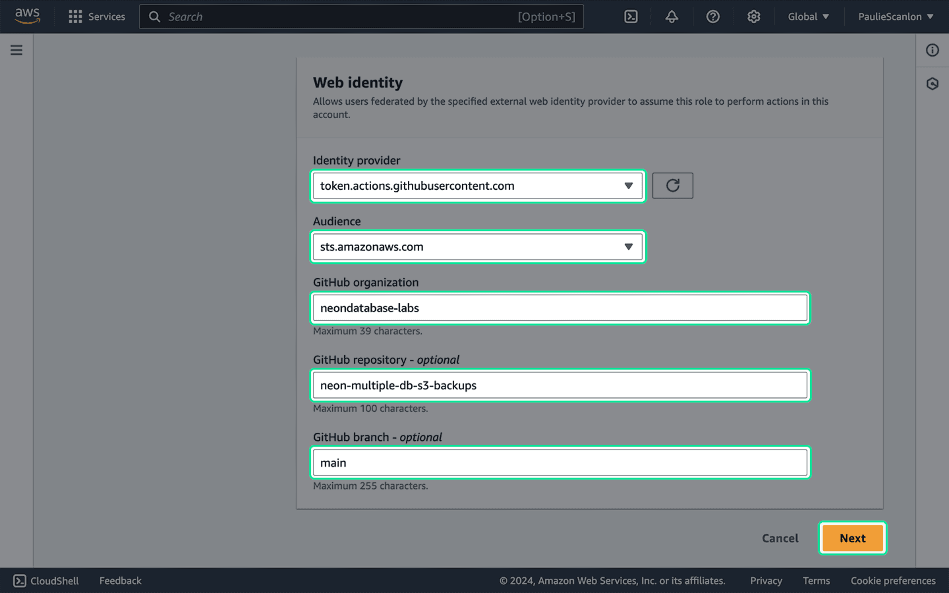 S3 backup web identity